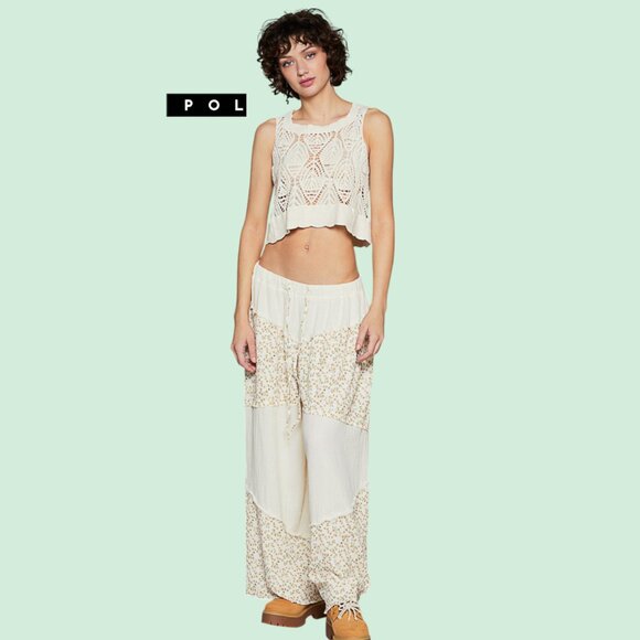 POL Natural Crochet Scalloped Baggy 100% Cotton Tank Crop Top - Picture 6 of 10